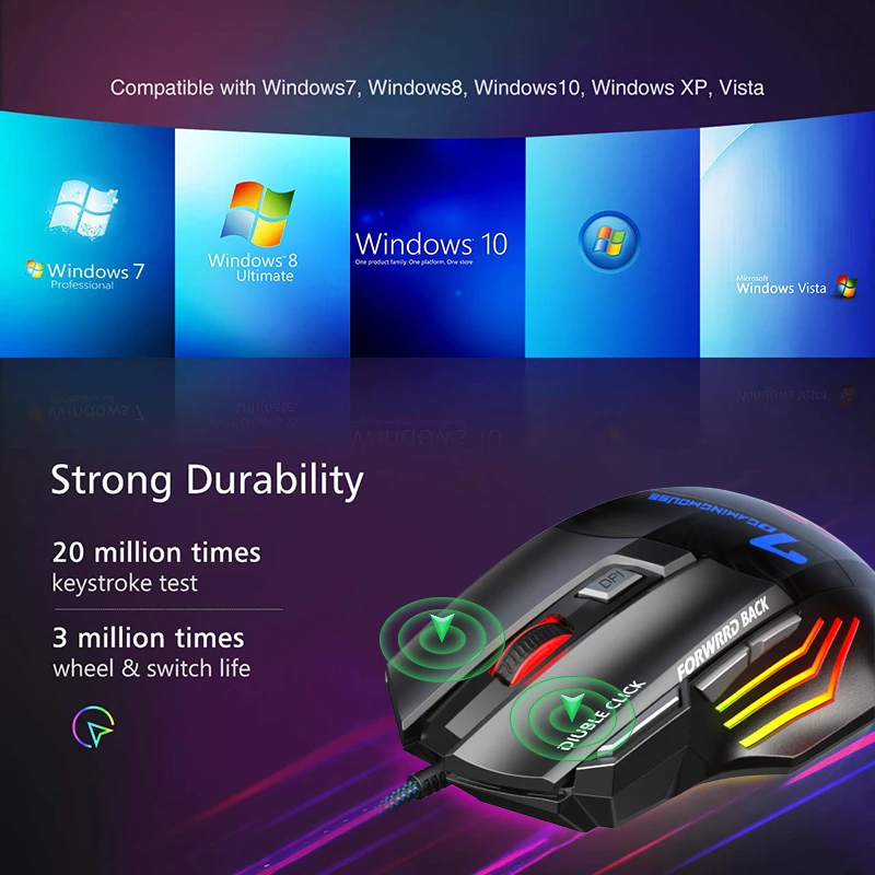 Professional Wired Gaming Mouse 7 Buttons LED 5500DPI