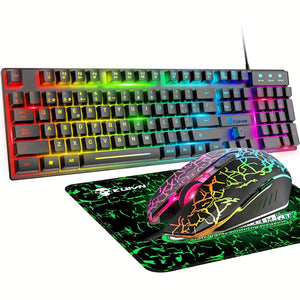 RGB Backlit Mechanical Gaming Keyboard 2400 DPI Optical Mouse Set Ergonomic Design + Free Mouse Pad
